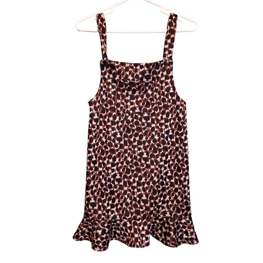 Bonnie Jean Girls Leopard Print Jumper Dress Brown Black Size 16 Ruffle‎ Hem